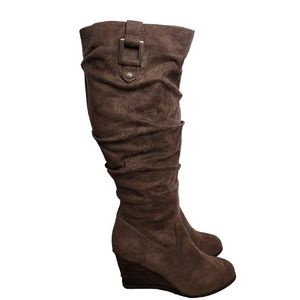 Dr. Scholl's Knee High Brown Suede Wedge Boots